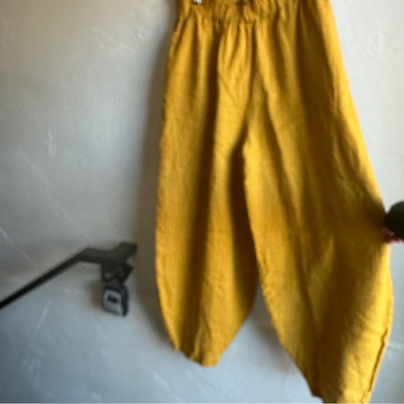 LenOk 100% Linen Harem Pants Mustard Boho Barrel Leg Pockets M - Picture 4 of 12